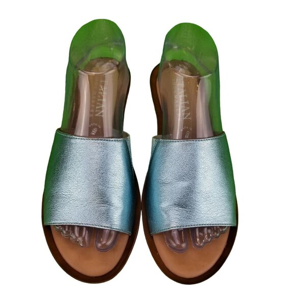 ✅Italian Shoemakers Blue Wedge Sandals Casual Slides Women's 8.5M Made in Italy - Picture 2 of 16